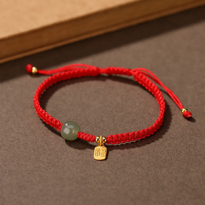 Pulsera de hilo rojo con Buddha Stones , plata de ley 925, Jade hetiano, bendición, riqueza
