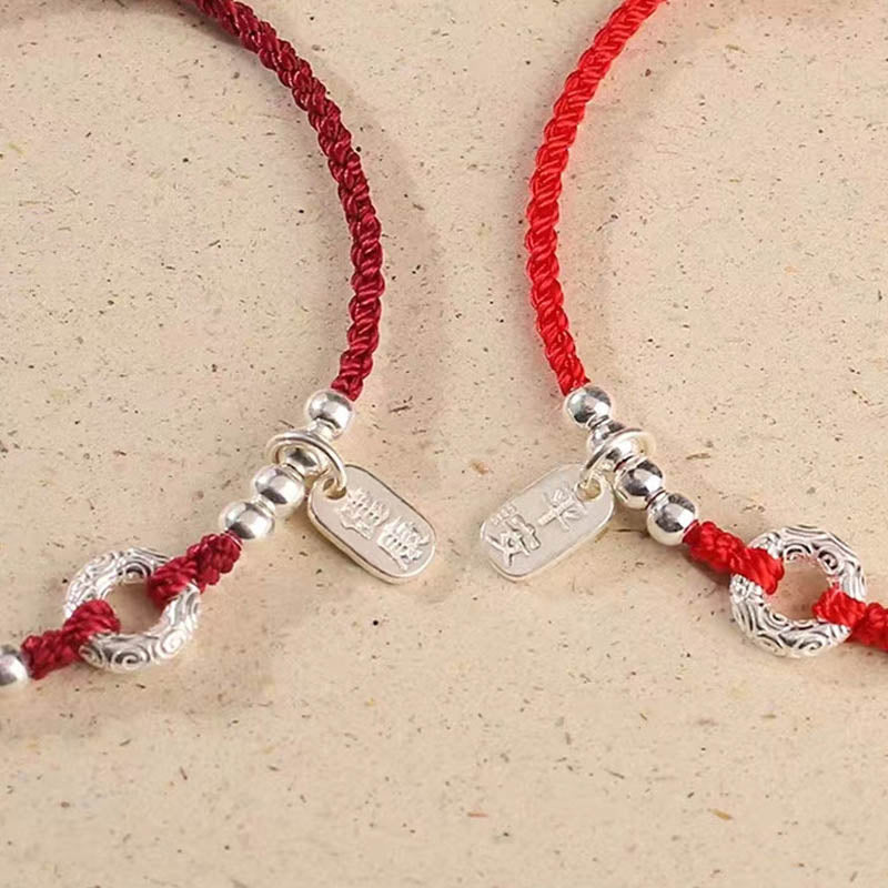 Tobillera con pulsera de sonido y seguridad con hebilla de paz y nubes propicias de Plata de Ley 925 con Buddha Stones