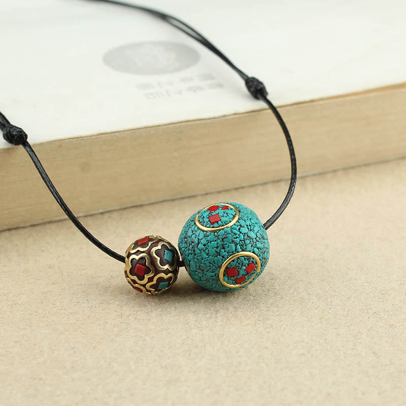 Colgante de collar de fuerza de protección de cuentas dobles de turquesa tibetana con Buddha Stones