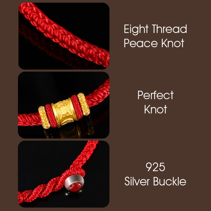 Pulsera de cuentas de la suerte con Buddha Stones Tíbet, oro 999, Om Mani Padme Hum, protección grabada