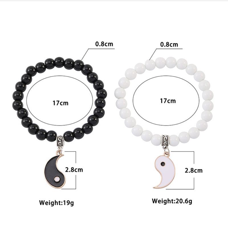 Buddha Stones 2 uds. Pulsera de pareja de protección Yin Yang con cuentas de turquesa blanca y ónix negro - image 16