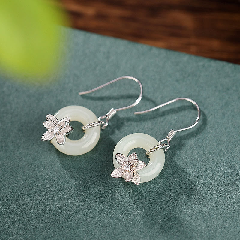 Pendientes de plata de ley 925 con Buddha Stones , jade hetiano, hebilla de la paz, orquídea y prosperidad
