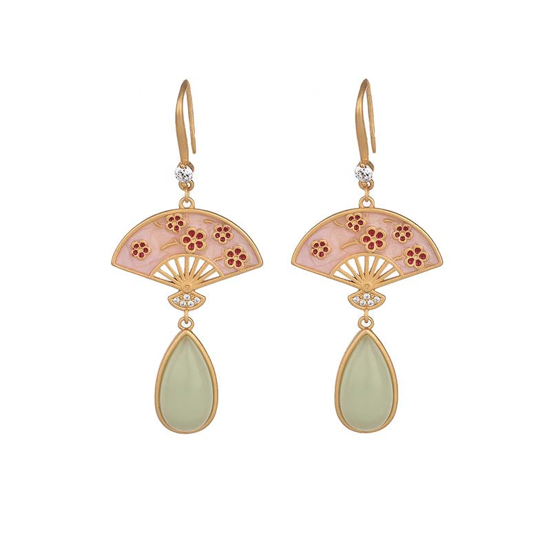Pendientes colgantes de la suerte con diseño de abanico de aventurina verde natural con Buddha Stones