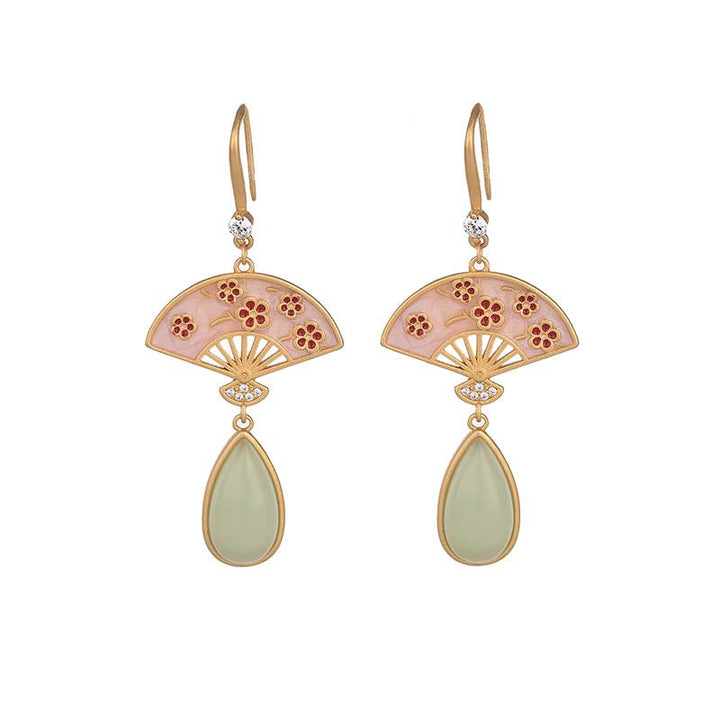 Pendientes colgantes de la suerte con diseño de abanico de aventurina verde natural con Buddha Stones