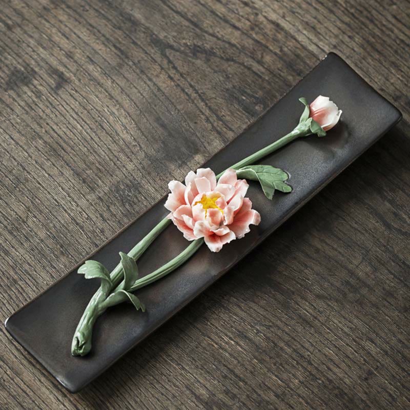 Quemador de incienso espiritual de cerámica con flor de rosa y peonía de loto - Peonía rosa - image 1