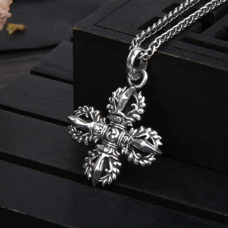 Collar con colgante de fuerza espiritual de doble Dorje Vajra de plata de ley 925 con Buddha Stones