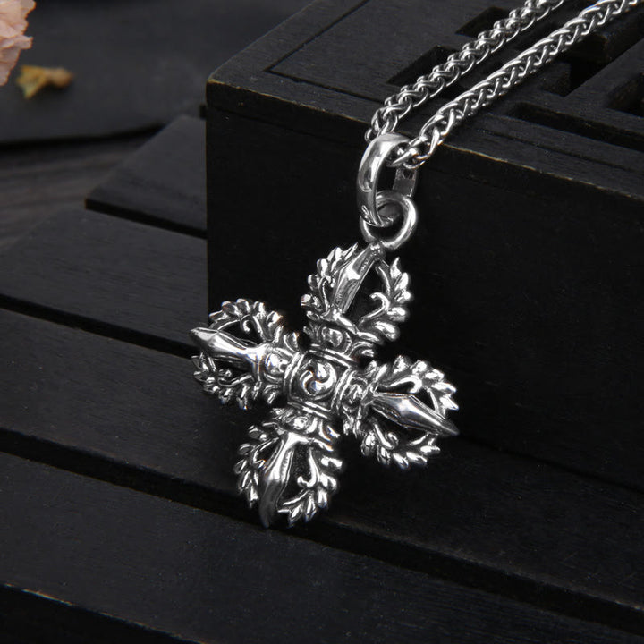 Collar con colgante de fuerza espiritual de doble Dorje Vajra de plata de ley 925 con Buddha Stones