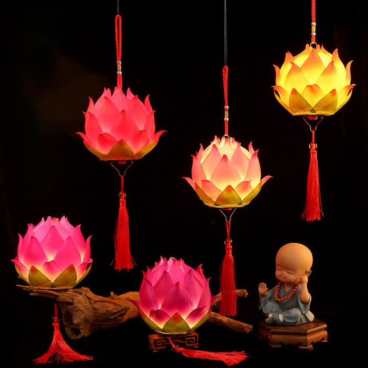 Buddha Stones DIY flor de loto dragón linterna borla lámpara decoración