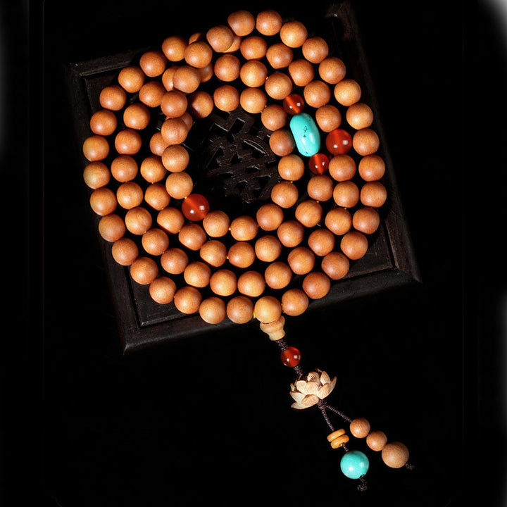Pulsera Mala con dije de iluminación de loto de sándalo tibetano con Buddha Stones