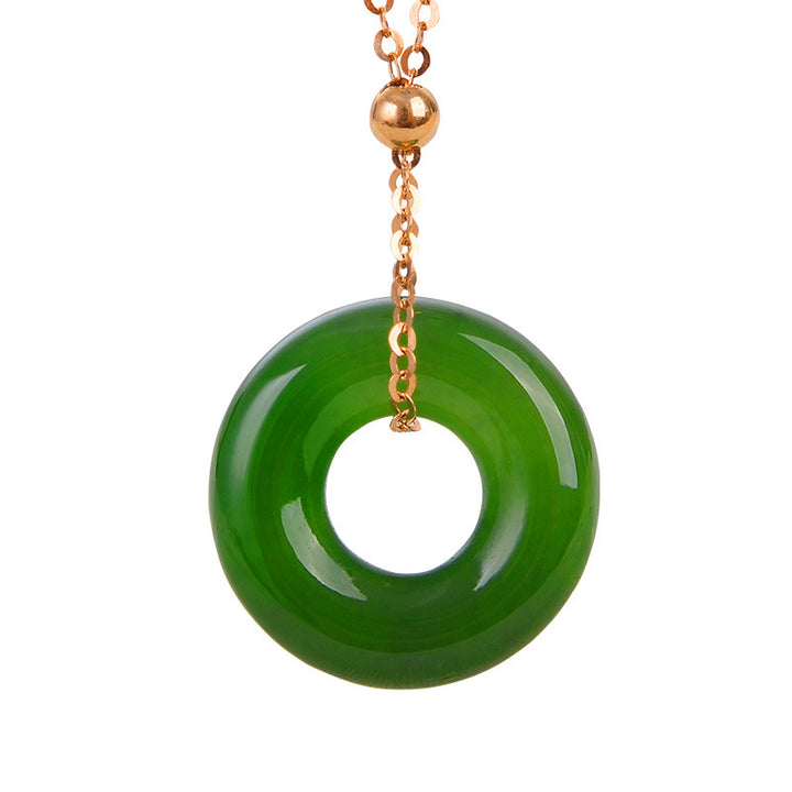 Colgante de collar de oro de 14 quilates curativo de jade cian redondo