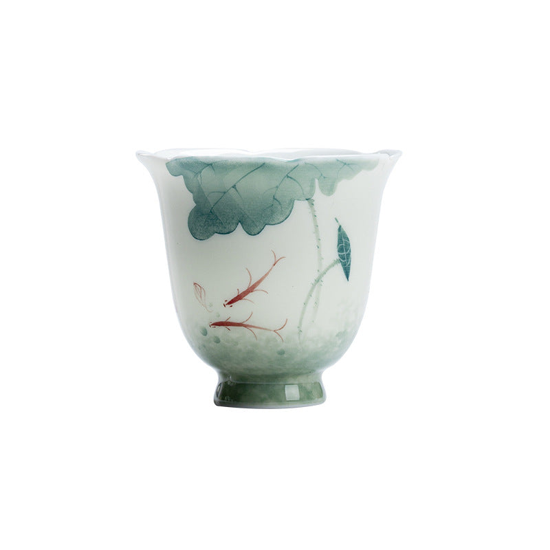 Taza de té de cerámica con diseño de hoja de loto, pez Koi, Buddha Stones, taza de té de Kung Fu, 65ml
