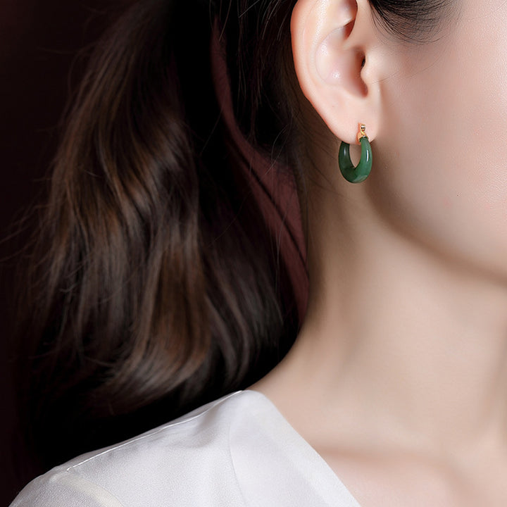 Pendientes colgantes de la suerte de jade cian hetiano redondo natural chapado en plata de ley 925 con Buddha Stones