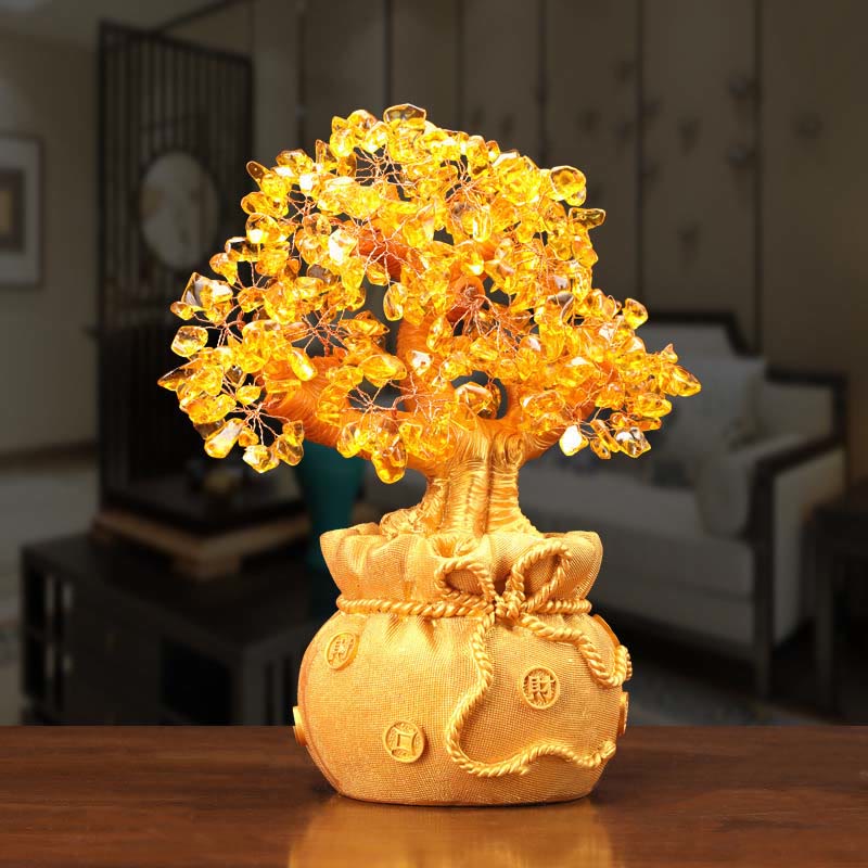 Buddha Stones Adorno de piedras preciosas de árbol de dinero de citrino natural - Feng Shui para la prosperidad
