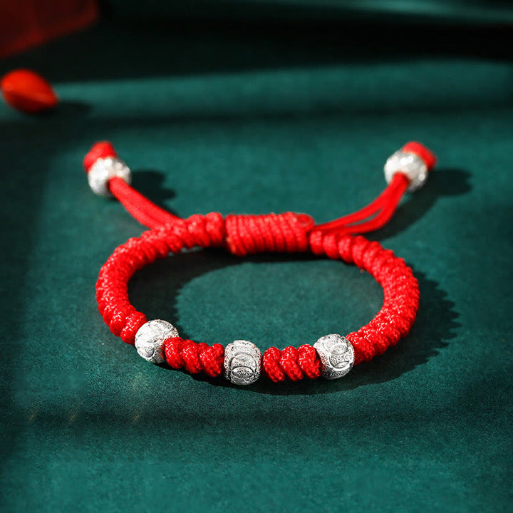 Pulsera para niños trenzada hecha a mano con Buddha Stones , Plata de Ley 925, nudo King Kong, hilo rojo multicolor