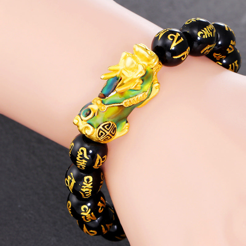 FengShui PiXiu Obsidiana Om Mani Padme Hum Pulsera de Riqueza