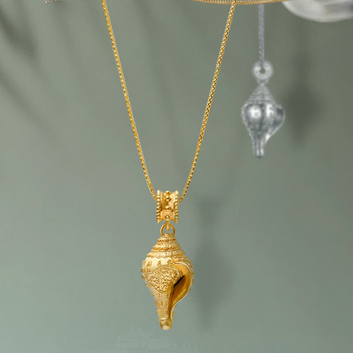 Colgante de plata de ley 999 con concha de caracola Shankha y concha de mar