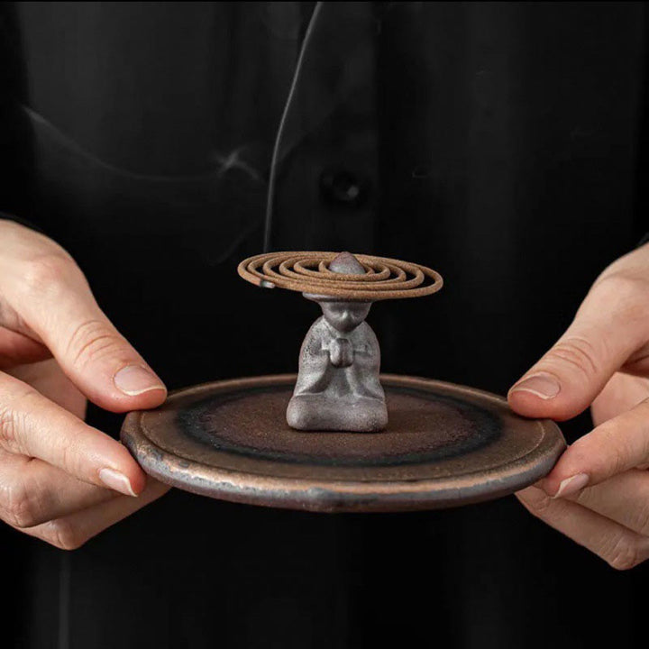 Quemador de incienso de curación espiritual de cerámica para meditación de personas pequeñas