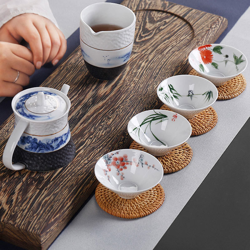 Buddha Stones Vintage ciruela orquídea bambú crisantemo loto pez Koi taza de té de cerámica tazas de té Kung Fu