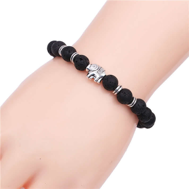 Pulsera curativa de paz con difusor de elefante y piedra de ojo de tigre de roca de lava