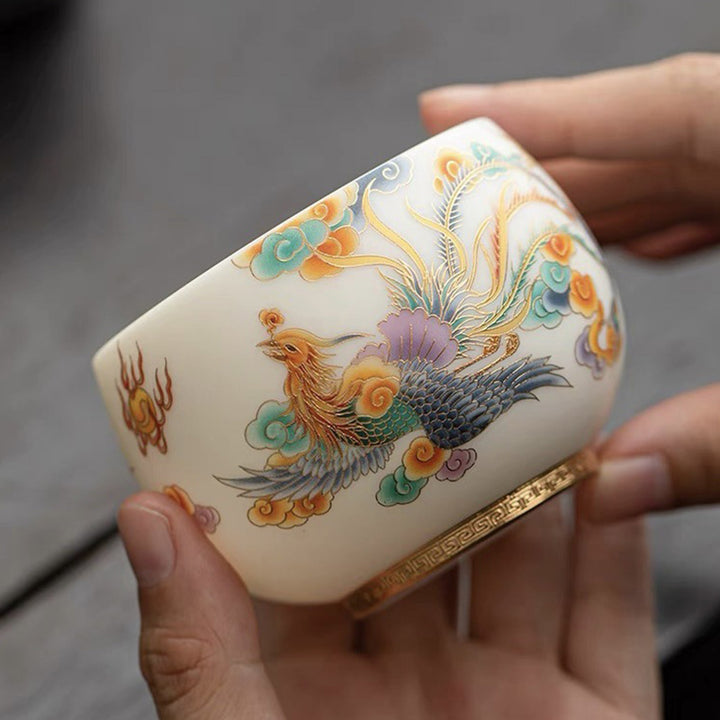 Taza de té de cerámica con nubes propicias, dragón, Fénix, Buddha Stones, taza de té de Kung Fu