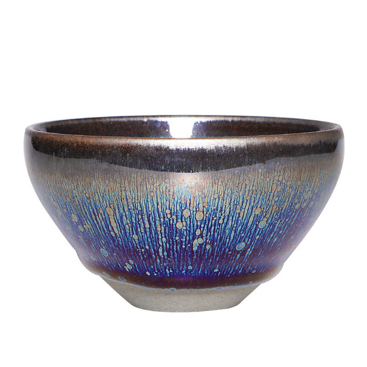 Taza de té de cerámica esmaltada de colores azules Jianzhan chino con Buddha Stones , taza de té Tenmoku Kung Fu con caja de regalo