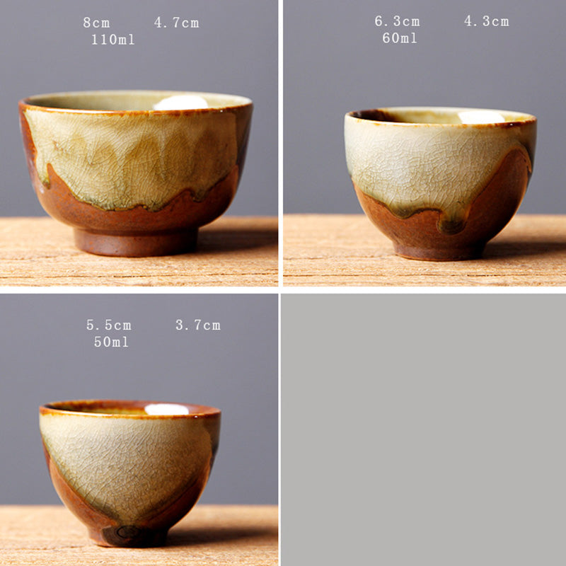 Buddha Stones Vintage marrón Beige horno cambio taza de té de cerámica Kung Fu taza de té tazón