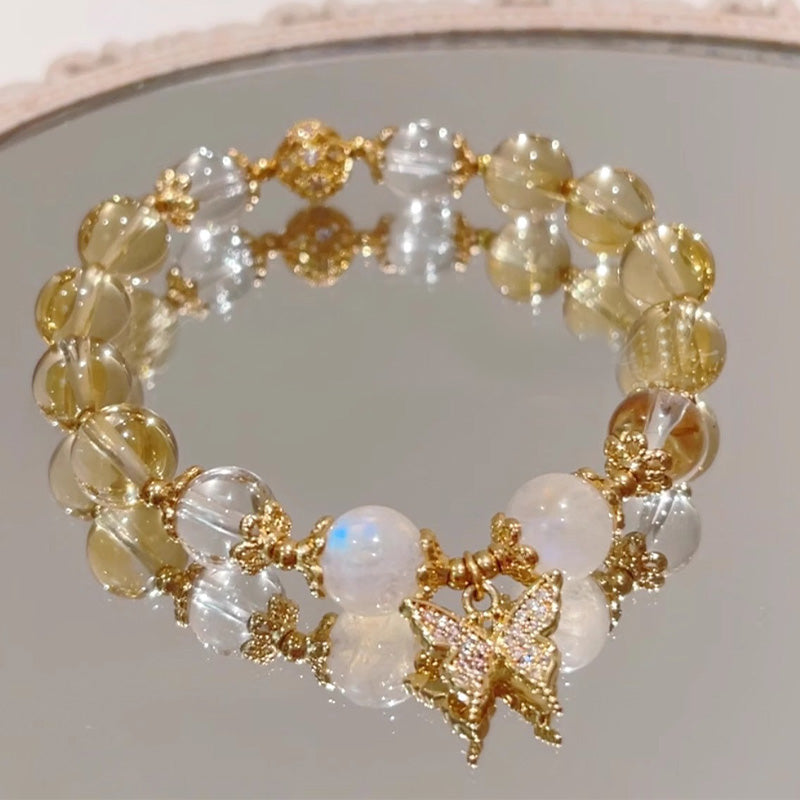 Pulsera de protección de prosperidad con dije de mariposa, piedra lunar, citrino, Buddha Stones