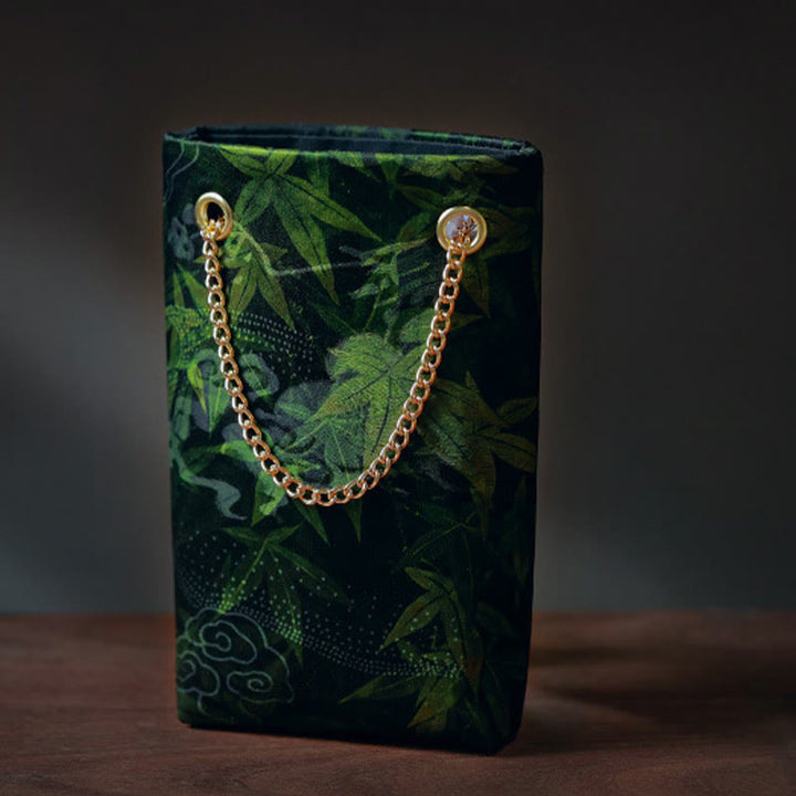 Bolso bandolera con cadena de metal caqui y hoja de arce pequeña con Buddha Stones , bolso de hombro, bolso para teléfono móvil