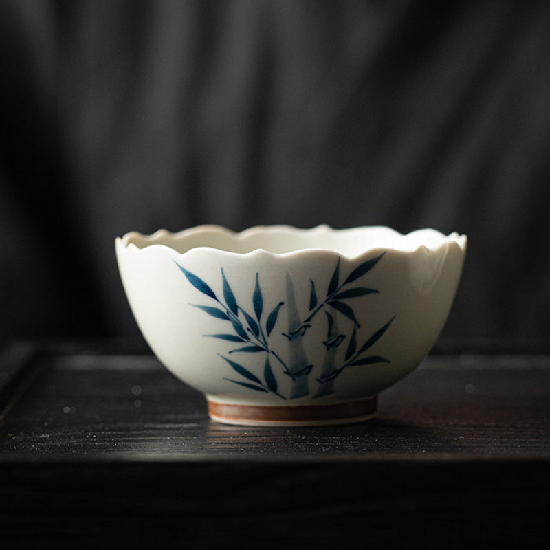 Taza de té de cerámica con hojas de bambú azules pequeñas, Buddha Stones, tazón de té de Kung Fu