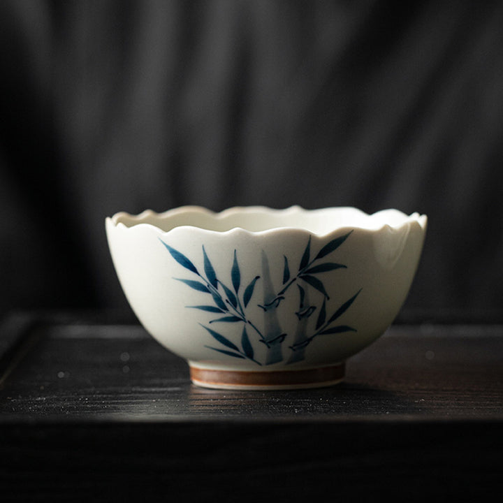 Taza de té de cerámica con hojas de bambú azules pequeñas, Buddha Stones, tazón de té de Kung Fu