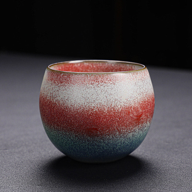 Taza de té de cerámica con cambio de horno degradado rojo Retro con Buddha Stones, taza de té de Kung Fu