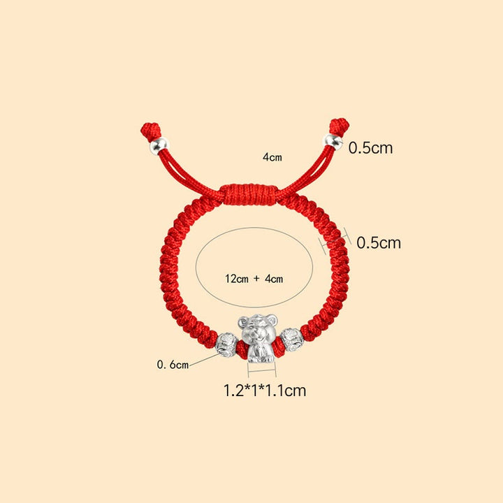 Pulsera para niños hecha a mano con cuerda roja del zodíaco chino de plata de ley 999 con Buddha Stones