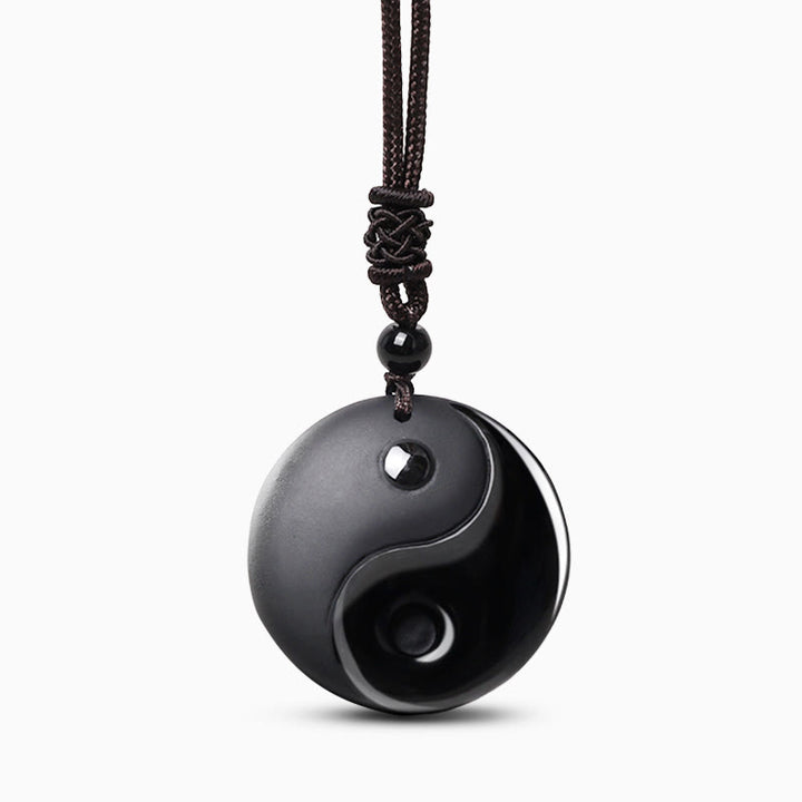 Buddha Stones, obsidiana negra, taoísmo, cinco montañas sagradas, Mantra de nueve caracteres tallado, purificación, colgante de collar Yin Yang