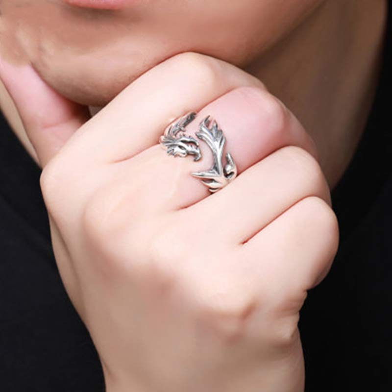 Anillo ajustable de fuerza de protección con patrón de dragón de Buddha Stones