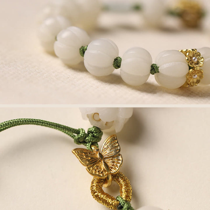 Pulsera de armonía de paz con cuentas de calabaza de loto y semillas de Bodhi naturales de Buddha Stones