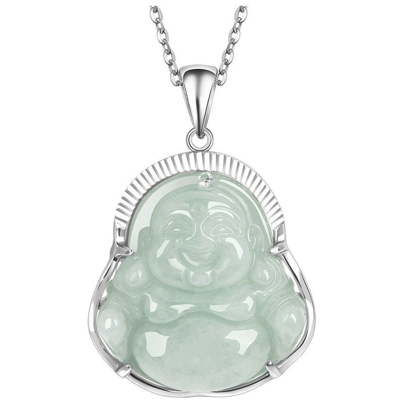 Collar con colgante de cadena de plata de ley 925 con Buddha Stones , Buda sonriente, jade, suerte y calma - image 6