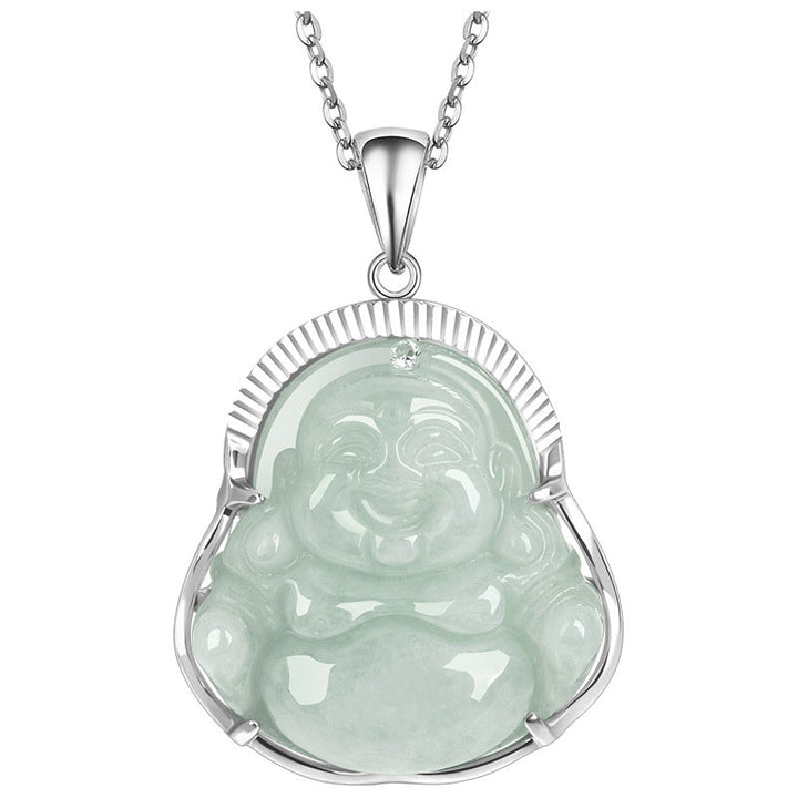Collar con colgante de cadena de plata de ley 925 con Buddha Stones , Buda sonriente, jade, suerte y calma - image 6