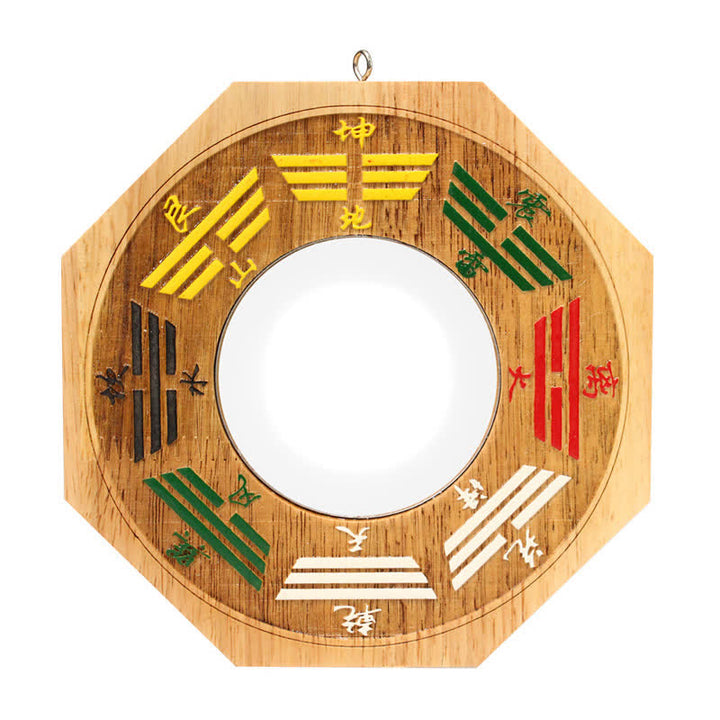Espejo de mapa de energía de equilibrio de madera de melocotón con mapa de Bagua de Feng Shui
