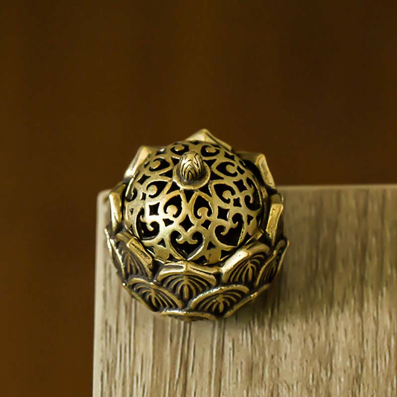 Quemador de incienso de cobre para meditación con diseño de mini loto tibetano