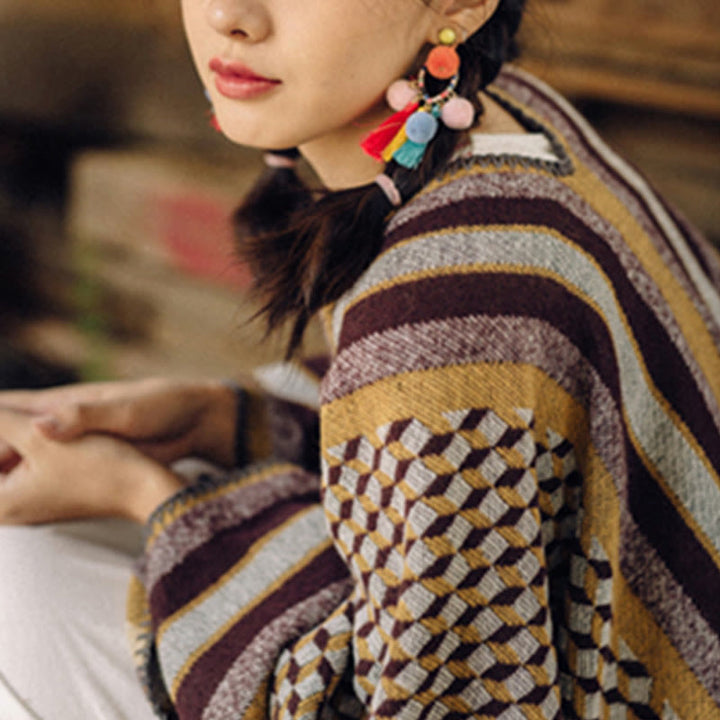 Mantón tibetano de Buddha Stones , patrón clásico, bufanda de viaje cálida y acogedora para invierno - image 14