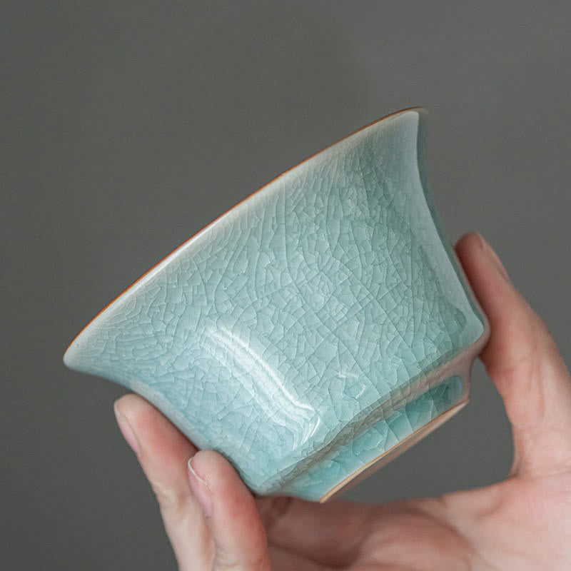 Taza de té y platillo de cerámica con esmalte de hielo, Retro verde, Buddha Stones , Gaiwan Sancai, Kung Fu