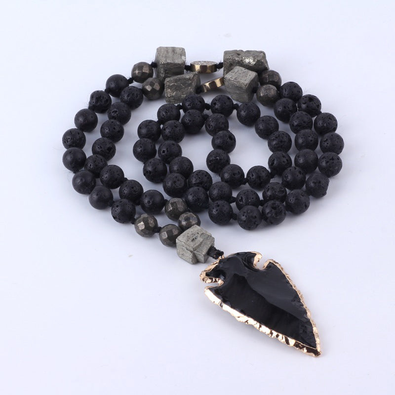 Buddha Stones Roca de Lava Natural Yoga Meditación Collar Flecha Colgante