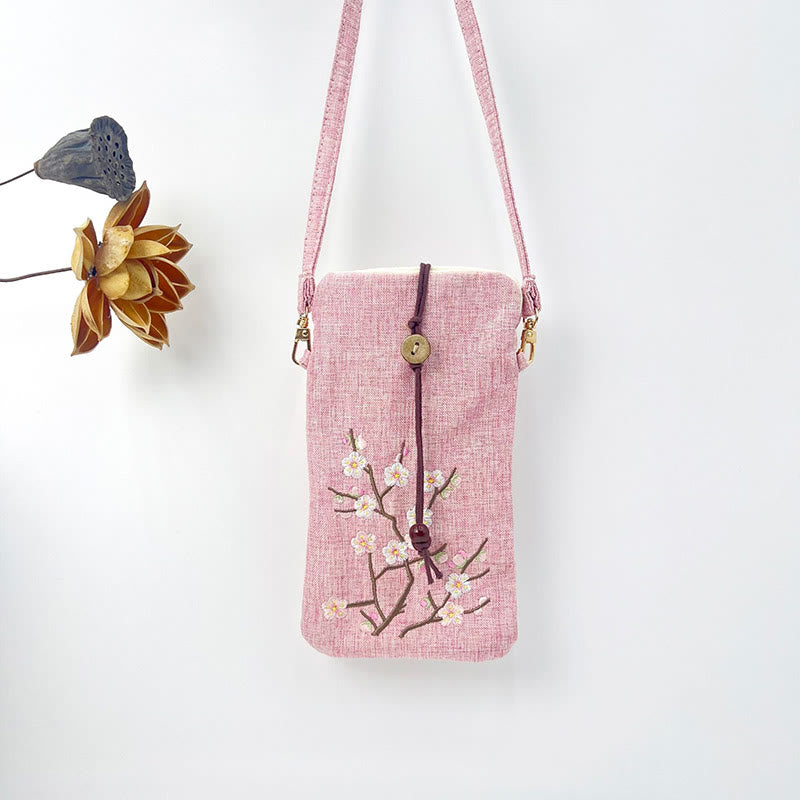 Buddha Stones, pequeñas flores bordadas, bolso de hombro, bolso para teléfono móvil, 11*20cm