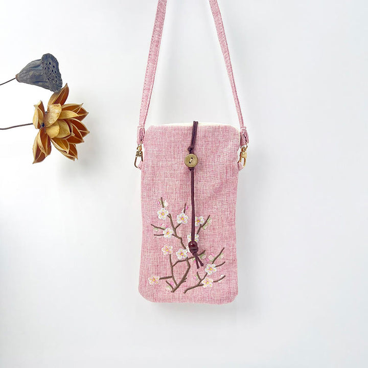 Buddha Stones, pequeñas flores bordadas, bolso de hombro, bolso para teléfono móvil, 11*20cm