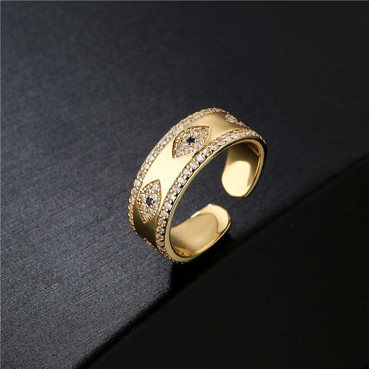 Anillo de aleación de cobre con Buddha Stones y mal de ojo para bendecir la suerte