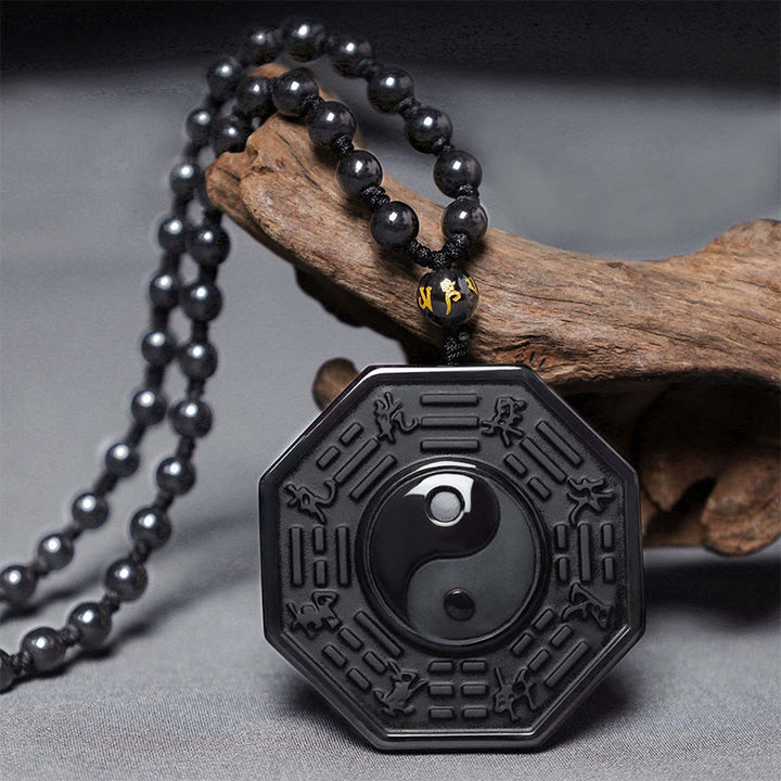 Collar con colgante Yin Yang de piedra de obsidiana negra con Buddha Stones - image 6