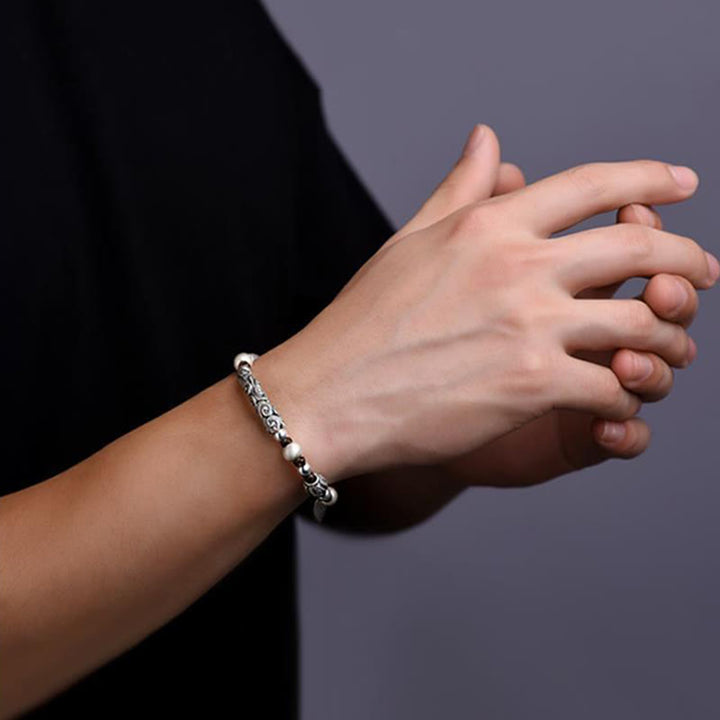 Pulsera de cadena de riqueza de nube auspiciosa de plata de ley 999 de cobre hecha a mano con Buddha Stones del Tíbet