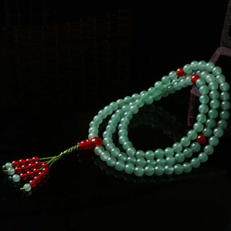 Pulsera Mala de la suerte con 108 cuentas, aventurina verde, ágata roja