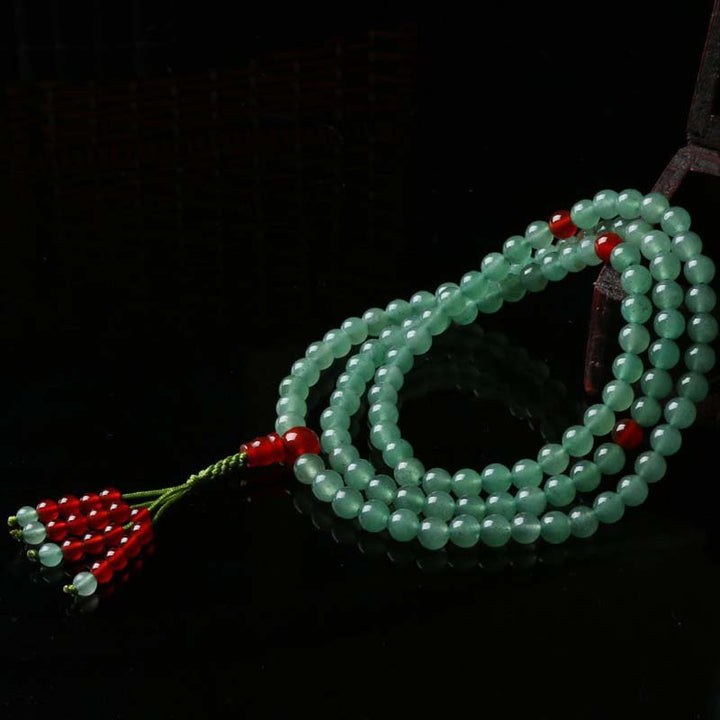 Pulsera Mala de la suerte con 108 cuentas, aventurina verde, ágata roja
