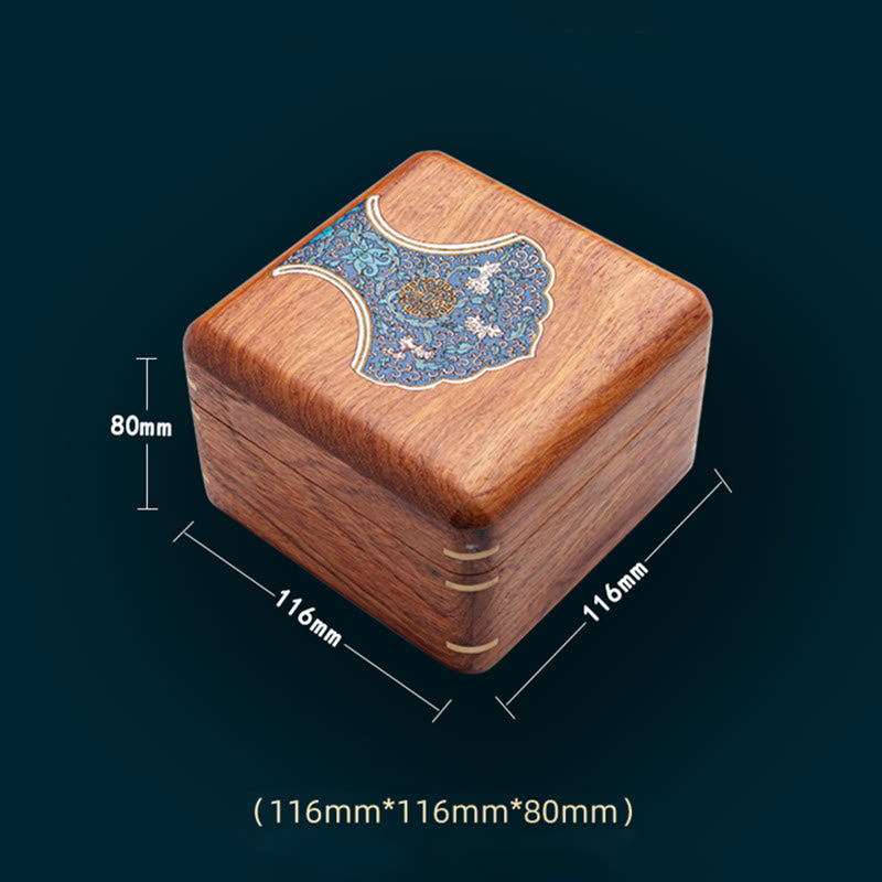 Caja organizadora de regalo de madera, caja de almacenamiento de joyería de palisandro hecha a mano con hoja de flor antigua